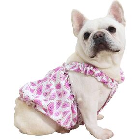 Moorfowl French Bulldog Summer Dress Watermelon Sundress for Pug Corgi Doggie Shoulder Strap Skirt Fashion Outfits for Holiday Party Birthday (L(Chest 18.11"-22.04"))