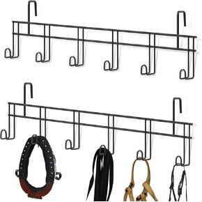 2 Pcs 6 Hook Horse Bridle Hooks Black Tack Rack Metal Bridle Rack with Hangers for Tack Room, Portable Horse Rack Bridle Holder Wall Mount for Horse Halter Blanket Saddle