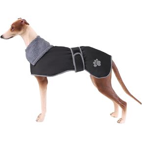 Geyecete Dog Winter Coat Geyecete Greyhound Raincoat Fabric with Lamb Velvet Inside Outdoor Dog Apparel with Adjustable Bands for Medium, Large Dog-Black-XS