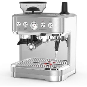 Espresso Machine 20 Bar, Semi Automatic Espresso Maker with Grinder, Stainless Steel, Latte and Cappuccino Espresso Coffe Machine w/Automatic Milk Frothe & 95oz Water Tank for Office Cafe