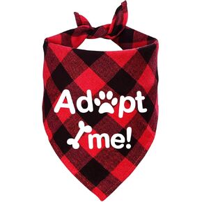 Adopt Me Red Plaid Cotton Pet Dog Triangle Dog Bandana for Small Medium Large Boys Girls Pet Dog Birthday Party Decorations, Gender Reveal Photograph Props for Pet Dog Lovers Gifts