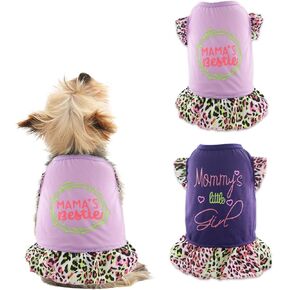 2 Pack Small Dog Girl Clothes Dogs Girls Dress Cute Puppy Dresses with Mother's Little Girl Leopard Print Summer Pet Clothes