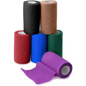 Self Adhesive Bandage Wrap for Horse Leg Injury, Elastic Thick Vet Tape for Wound Healing Care, Stay in Place, Individually Wrapped Cohesive Bandage, 4 Inch x 5 Yds, 6 Rolls, 6 Classic Colors