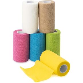 Vet Wrap for Horses, Dogs, Pet Sport Injuries, Wound Care, Self Adhesive Bandage Medical Tape for First Aid Emergency, Breathable & Comfortable Support, 4 Inch x 5 Yds, 6 Rolls, 6 Fresh Colors