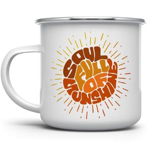 كوب تخييم الروح المليء بأشعة الشمس الرجعية بالمينا، كوب قهوة لإشعال النار، هدية لمحبي التخييم على الشاطئ والمشي لمسافات طويلة في الطبيعة في الهواء الطلق (12oz)