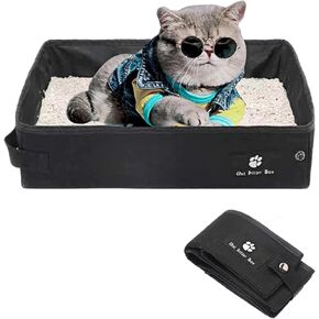 Portable Travel Litter Box for Cat, Folding Cat Litter Box Waterproof, 15.75 * 11.82 * 3.94 Inches, Traveling Cat Essentials for Cat & Kitten
