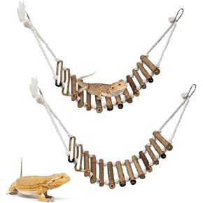 Reptile Bridge for Terrarium，2 Pack Wooden Bearded Dragon Climbing Ladder Hanging Flexible Swing Tank Deor Accessories for Gecko Hermit Crab Chameleons Turtle Lizard Frog