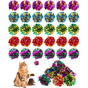 30 Pack Cat Crinkle Balls 2.3 Inch Interactive Cat Ball Toys Bright Colors Cat Mylar Crinkle Balls for Indoor Cats to Keep Fit and Active