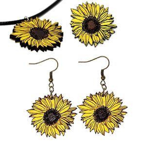 Sunflower Jewelry Set | Sun Flower Earrings, Necklace, and Pin Pack | Handmade Eco-Friendly Fashion by Telestic Design