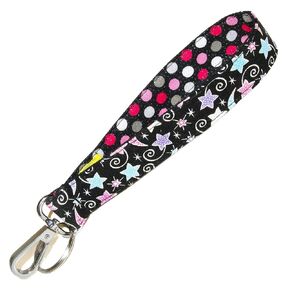 Galaxy Key Fob - Cosmos Keychain - Pastel Stars & Moons - Glitter Dots on Black - 1 x 6 Inch Loop - Cute Purse or Wallet Strap - Handmade by Green Acorn Kitchen