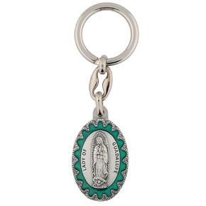 Our Lady of Guadalupe Keychain with green enamel accents | Beautiful Metal Design | Great Gift for Confirmations and students | Catholic Key Ring Accessory