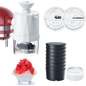 Shaved Ice Attachment for KitchenAid Stand Mixer, Shaved Ice Machine for Kitchenaid Mixer Attachments with Coarse and Fine Blades, 8 Ice Cube Molds