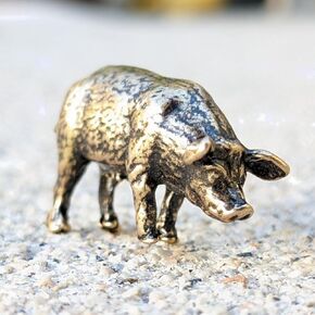 Pig Metal Collectible Miniature Brass Animal Figurine Small Ornament Statue Pig Tiny Sculpture