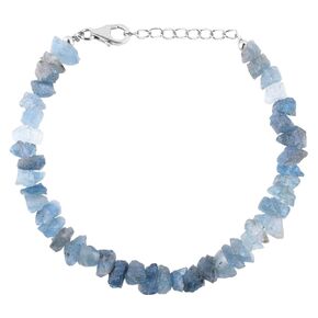 Natural Real Aquamarine Rough Gemstone Raw Crystals Dainty Simple Bracelets, March Birthstone Blue Jewelry for Women, Energy Healing Crystals AA+, 925 Sterling Silver Chain 8 inch Positivity Bracelet