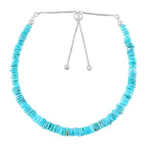 OdrillionGems Genuine Turquoise Gemstone Bolo Bracelet, Smooth Beads, 925 Sterling Silver, Chakra Healing Crystals, December Birthstone, Adjustable Slider, Women Jewelry, Valentine Gift, size 10"