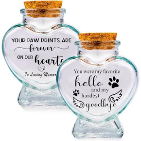 2 Pieces Pet Memorial Urns Sand Keepsake Jar Heart Shaped Glass Urns for Ashes or Hair Teeth Keepsake Loss of Pet Sympathy Gift