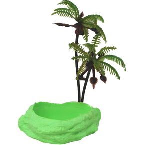 Hermit Crab Mini Swimming Pool with Palm Tree Decorations, Neon Colored Tank Habitat Accessory for Water, 5 Inches