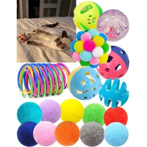 Interactive Cat Toys Variety Pack 20-Piece Cat Enrichment Toys for All Ages Spring Toys Bell Balls & Plush Toys to Stimulate Bored Indoor Cats