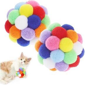 9PCS Cat Toy Balls, 1,75'' Soft Pom Pom Balls for Kittens, Colorful Soft Fuzzy Balls Built-in Bell for Cats, Interactive Playing Chewing Toys for Indoor Cats and Kittens, Cute Kitten Kitty Toys