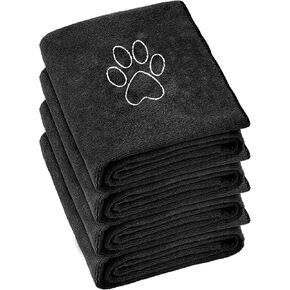 Chumia 4 Pack Dog Towels for Drying Large Microfiber Grooming Tools Absorbent Soft Bath Supplies with Embroidered Paw for Small Medium Pet Products(16 x 32 Inch,Brown)