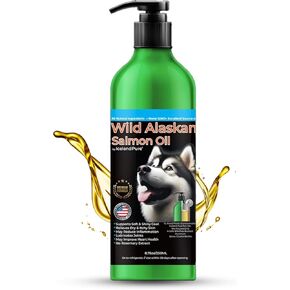 Wild Alaskan Salmon Oil for Dogs and Cats by Iceland Pure | 1,043 mg of Omega-3 per Teaspoon | Salmon Oil & Pollock Blend | BPA-Free Brushed Aluminum Epoxy Coated Bottle with Pump - 33 oz