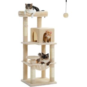 PETEPELA 45.7" Cat Tree for Indoor Cats, 5-Level Cat Tower for Large Cats with Metal Frame Large Hammock (17.3"x15.3"), Cat Condo with (18.5"x13") Big Top Perch & 4 Sisal Covered Scratching Post Beige