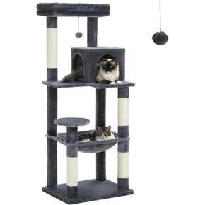 PETEPELA 56.3'' Tall Cat Tree for Indoor Cats, Multi-Level Cat Tower with Super Large Hammock (20''X16''), Sisal Covered Scratching Posts, Cozy Condo and Top Perch, Dark Grey