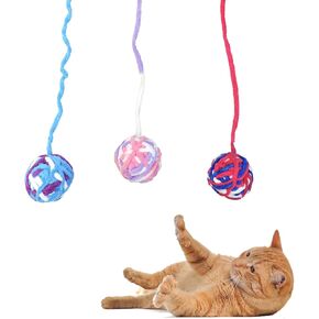 Andiker 3 Packs Cat Toys Balls with Bell and String, Kitten Toys Colorful Yarn Balls for Indoor Cats Interactive Playing(3 Pieces)