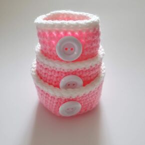 907 Creations By Ca'Trena Crocheted Basket Trio (Set of 3) (Red-Black)