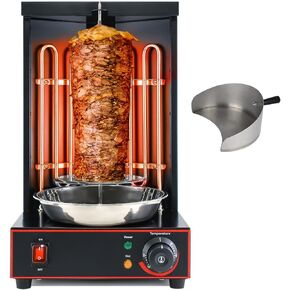 Li Zhen Electric Shwarma Machine Vertical Doner Kebab Machine Turkish Kebab and Grilled Chicken Machine with Meat Catch Pan,Black