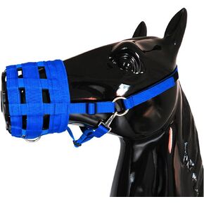 Grazing Muzzle, Horse Grazing Muzzle with Halter, Easy Breathe Comfort Lined Grazing Muzzle, Full Adjustable Horse Grazing Muzzle with Chin Neck Pads for Comfort Blue Medium Size One Size