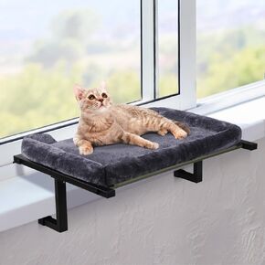 Cat Window Perch, Cat Hammock for Window Sill with Cushion Bed Cover,Cat Window Seat for Large Cats and Kittens Design with Metal Frame (Dark Grey, Large)