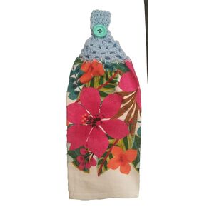 Handcrafted Lt Blue Crochet Topped Giant Flower Kitchen Towel