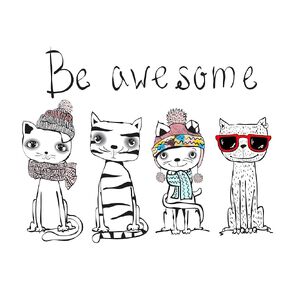 Cats Be Awesome - Funny Cat Art Print- 11x14 Unframed Photo Wall Art- Great Gift - Present for anyone who Loves Cats. Perfect for the Dorm, Home, Bedroom - Poster Decor Under $15