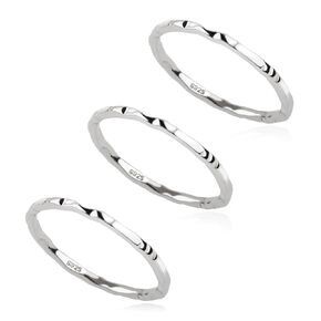 3PCS Sterling Silver Minimalist Hammered Thin Knuckle Stacking Rings Set for Women, Size 7/8/9