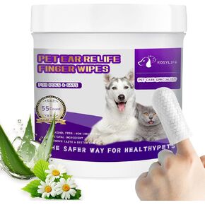 55 Counts Dogs & Cats Dental Care Wipes - Dog Teeth Cleaning Finger Wipes - Dog Tooth Brushing Kit Dental Wipes - Remove Bad Breath by Removing Plaque and Tartar Buildup & Freshens Breath