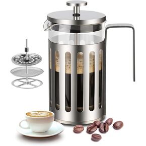 Portable French Press Travel Coffee Maker, Double Walled Stainless Steel Vacuum Insulated Coffee Maker and Tea Maker,12 Ounce, Mini Vacuum Mug Filter Coffee Cup for Travel (Black)