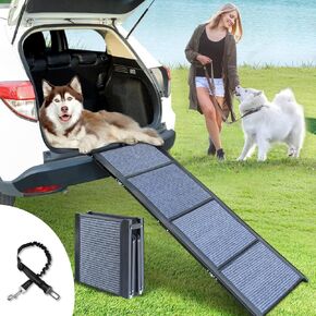 63" Long Dog Ramp for Car, Foldable Dog Ramps for Large Dogs, Portable Dog Ramp for Truck, 17" Wide Dog Car Ramp with Non-Slip Rug Surface, Pet Ramp for Large Dogs Up to 200LBS for Car, SUV & Truck-L