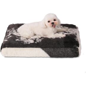 Bedfolks Waterproof Dog Crate Bed,Plush Dog Bed with Removable Washable Cover,Faux Fur Dog Crate Pad for Small Dogs and Cats,Fluffy Dog Kennel Bed 17"x12",Black-White Cowhide in Saudi Arabia