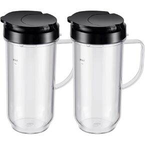 4-piece Tall 22oz Mug Cups with Flip-Top To-Go Lids Replacement Parts Compatible with 250W Magic Bullet Blender Cups MB1001
