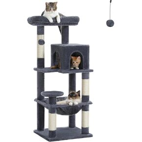 PETEPELA 45.7" Cat Tree for Indoor Cats, 5-Level Cat Tower for Large Cats with Metal Frame Large Hammock (17.3"x15.3"), Cat Condo with (18.5"x13") Big Top Perch & 4 Sisal Covered Scratching Post Dark