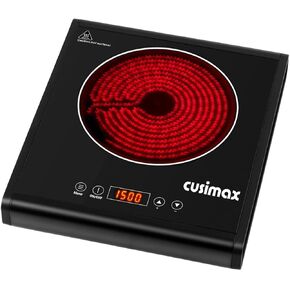 CUSIMAX 1500W Hot Plate Electric Stove with LED Display, Portable Infrared Electric Burner Ceramic Cooktop, Adjustable 15 Power and Time 2h, Compatible with All Cookware