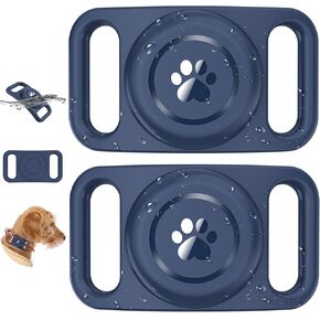 [2 Pack] Waterproof AirTag Dog Collar Holder Case, Silicone Full-Body Protection, Soft Lightweight Stretchable Design for Dog Collars (Purple)