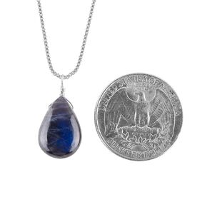 Labradorite, Spectrolite Pendant, Natural Gemstone, Dainty Plain Pear Crystal, Women Handmade Necklace, Chakra Healing Crystals, Silver Plated Chain 18 inch