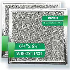 WB02X11534 Filter Replacement For G.E Microwave Oven Aluminum Grease Filter 6-3/8 x 6-3/4 x 3/32 In 2-Pack