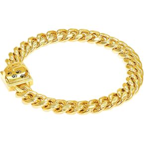 Dog Chain Collars Gold/Silver Strong Stainless Steel 15MM Cuban Link Chain Collars with Cute Design Buckle, Metal Training Walking Collar, for Small Medium Large Dogs (Silver, 18inches)