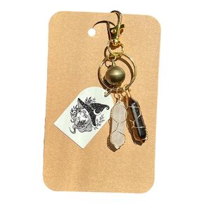 MARMALADE - Mystic Witch Witchy Stones Keychain - Clear Quartz & Tiger's Eye Natural Stones Keyrings - Women Handbag Charm - Witch Jewelry - INNER STRENGTH Positive Energy Gifts