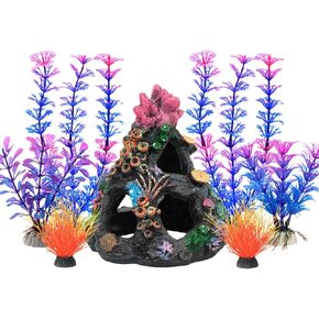 Aquarium Coral Rock Mountain Cave Set Fish Tank Decoration Coral Ornament Aquarium Plant Fish House for Betta Rest Hide