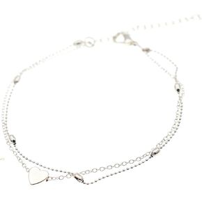Silver Plated Ankle Bracelet, Adjustable Double-Chain Layered Beaded Heart Charm Anklet for Women, Cute Love Summer Beach Leg Foot Jewelry, Boho Mom Friend Daughter Girlfriend Gift by HeartAttackOM in Kuwait