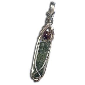 Genuine Moldavite Crystal with Super Seven Crystal Necklace Pendant Real Czech Republic Tektite Healing Stones Jewelry Super 7 Mothers Day Gift M7GA (Silver)